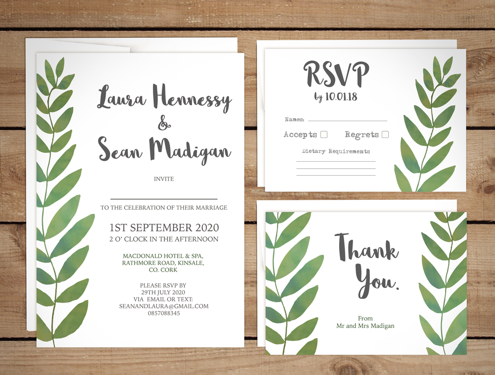 Modern Elegant Leaf Wreath Wedding Invitation