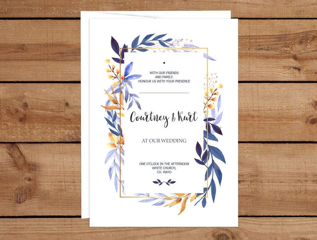 Purple and Gold Leaves Wedding Invitations